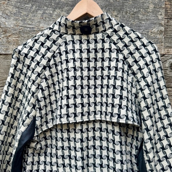 Indus+ry Black White Wool Silk Houndstooth Jacket Faux Leather Lined M - Picture 8 of 11